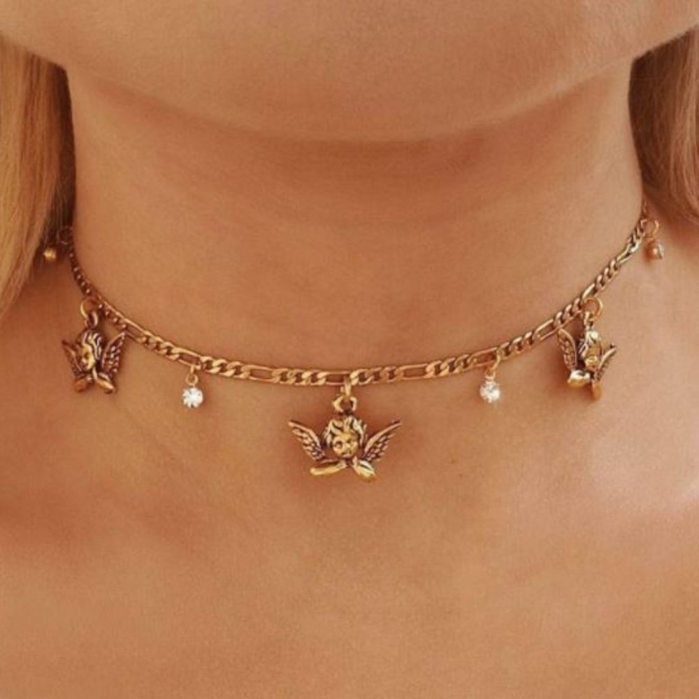 Guardian Angel Charm Rhinestone Pendant Necklace